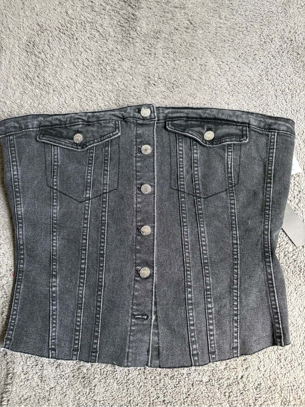 Women’s Black Denim Strapless Button-Front Corset Top